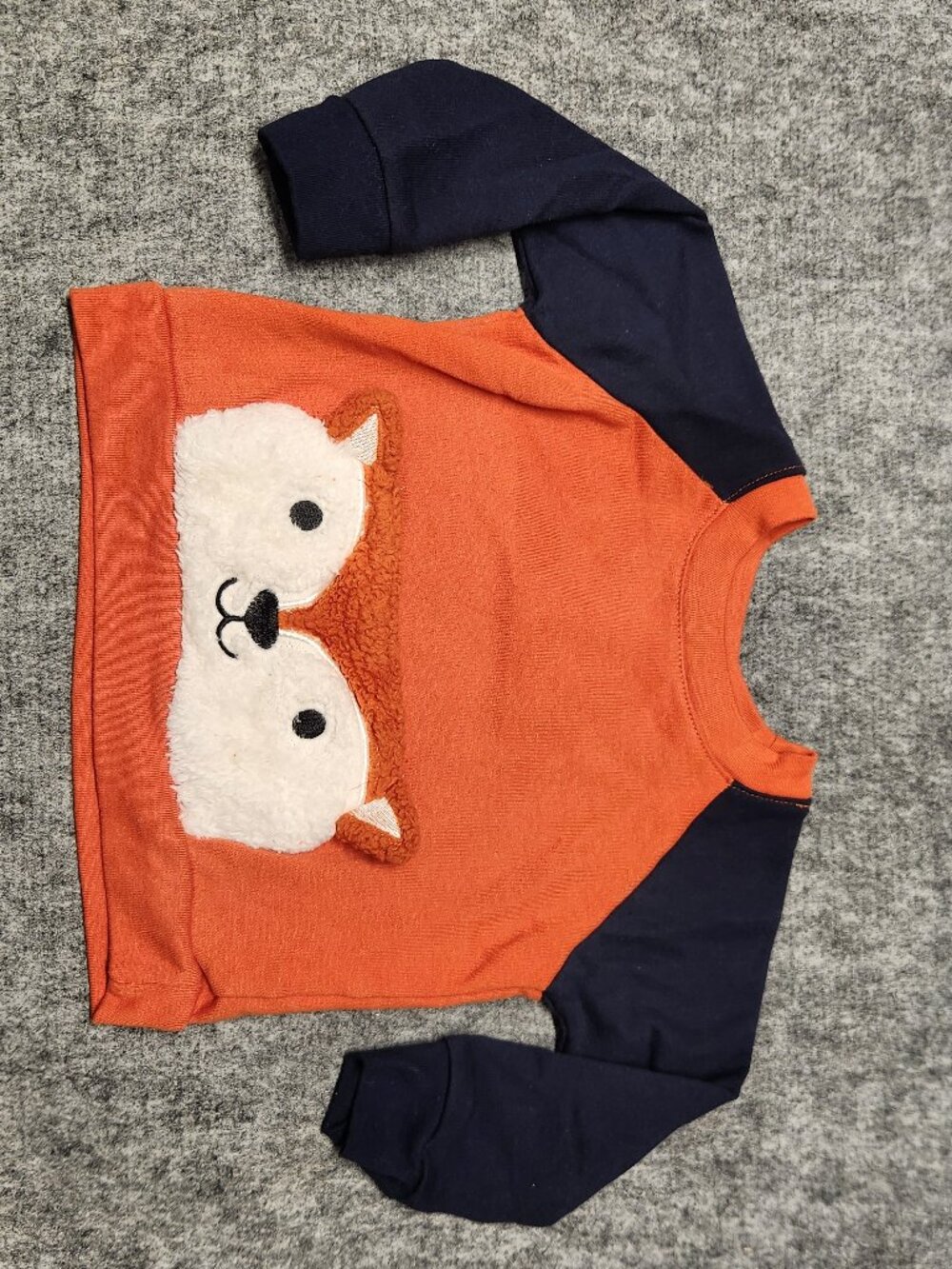 Koala Kids Baby Fox Face Sweatshirt 18M Orange Navy Plush Applique Pullover